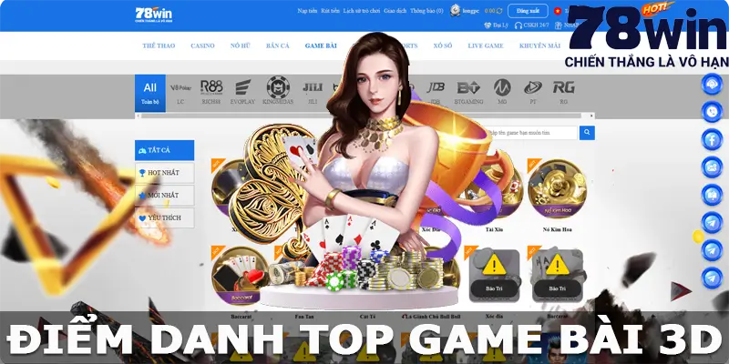 Điểm danh top game bài 3D 78win phổ biến nhất